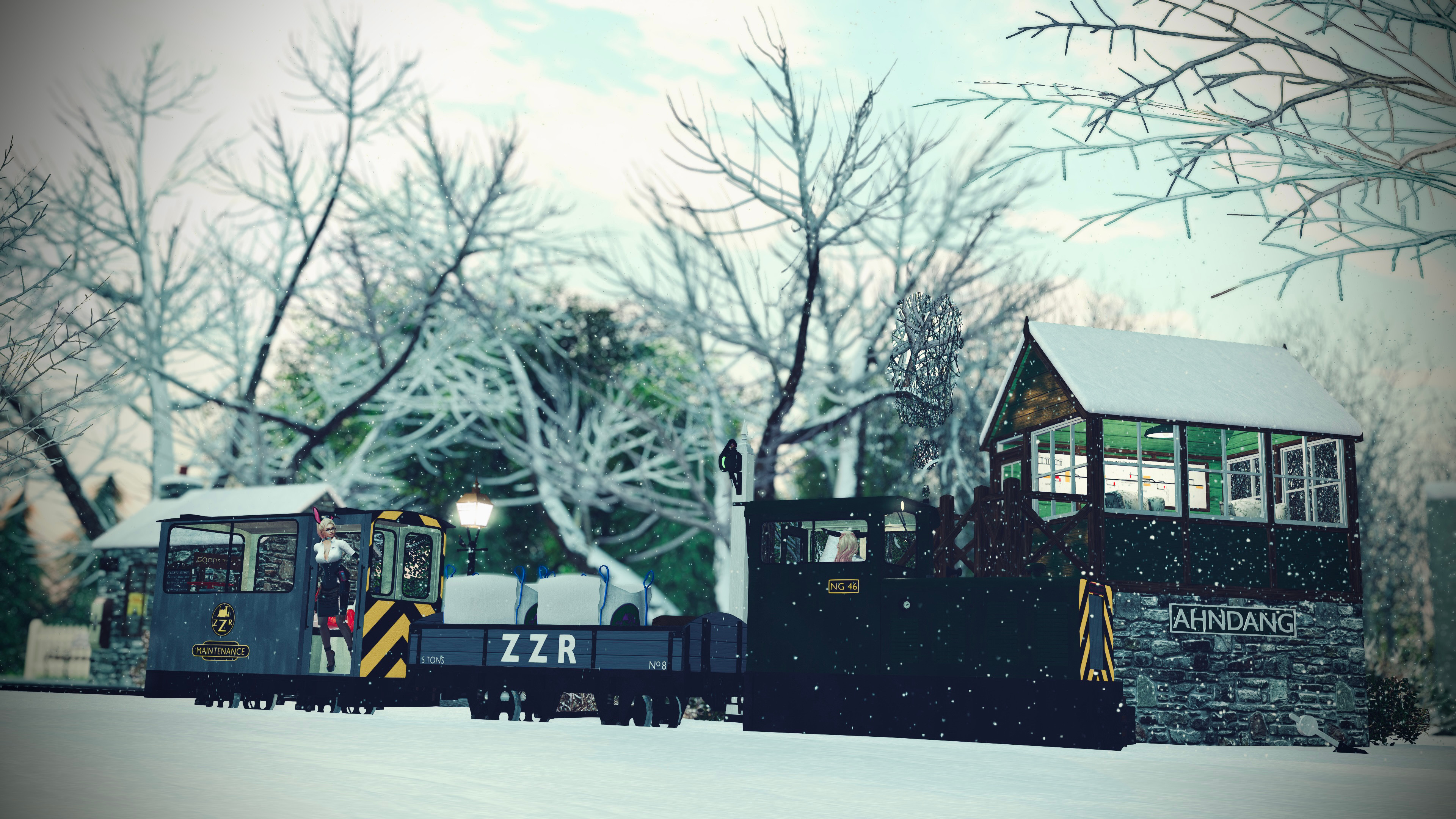 The Zany Zen Railway Pway train out in the snow getting ready for the festive season!