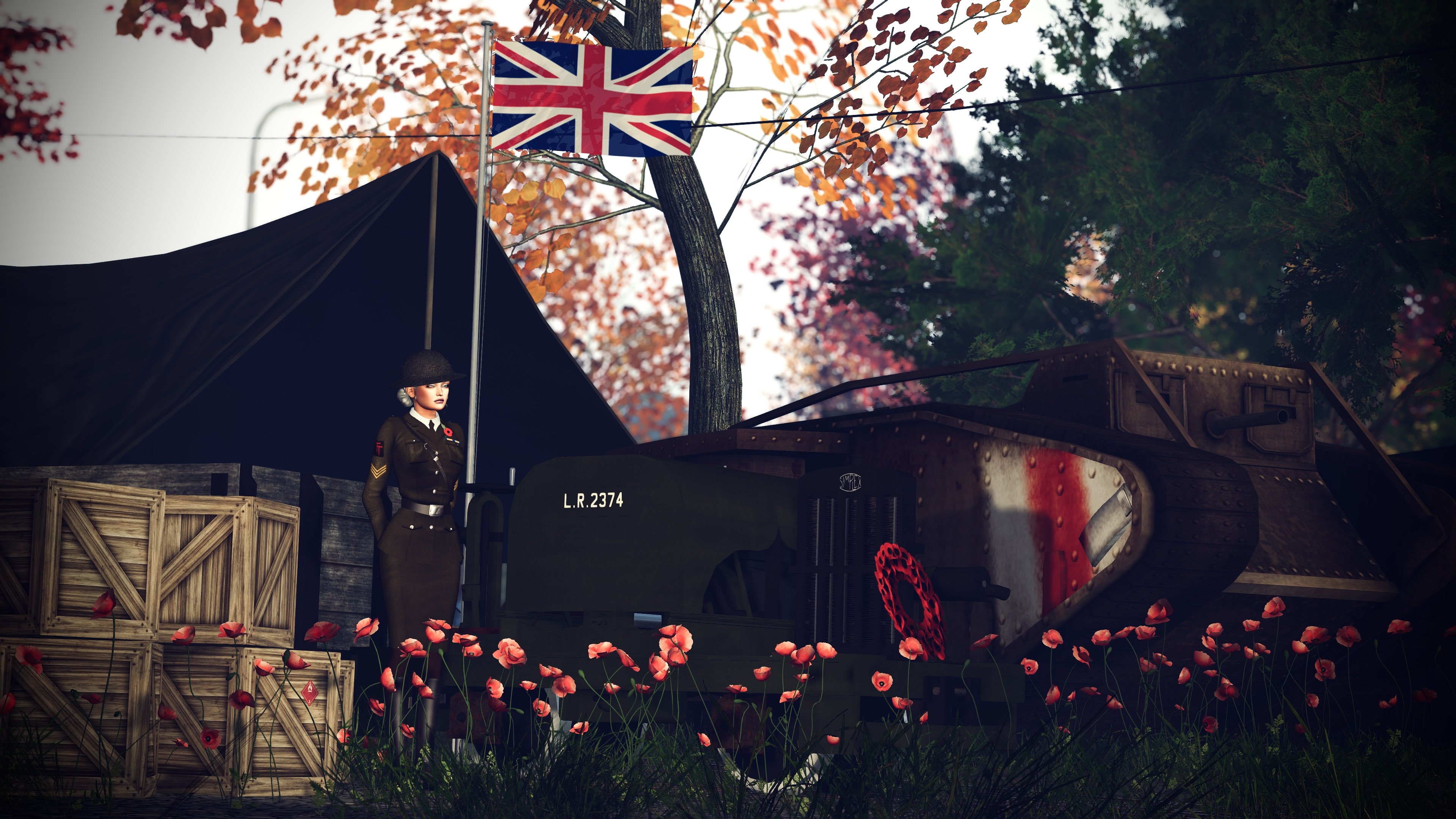 Eesoov Elan next to a MK IV tank, Union Jack and supplies tend beside a Zany Zen Railway simplex locomotive ready for Tracks to Trenches 