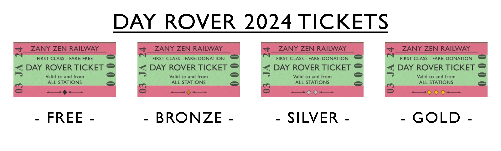 The Zany Zen Railway Tickets for 2024
