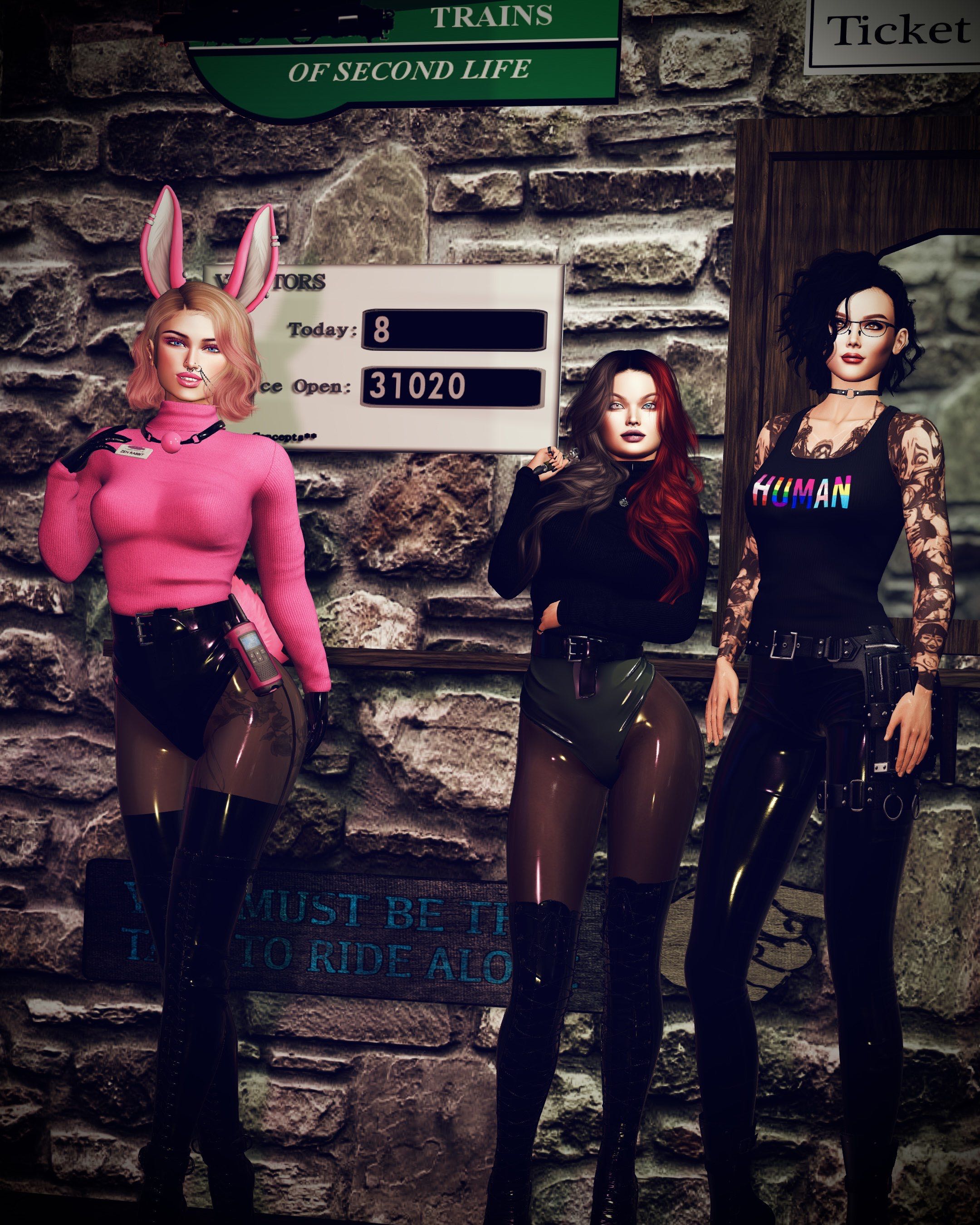 The Zany Zen, Eesoov Elan, and Alexis Sinclair standing by a visitor counter with the number 31020 since opening.