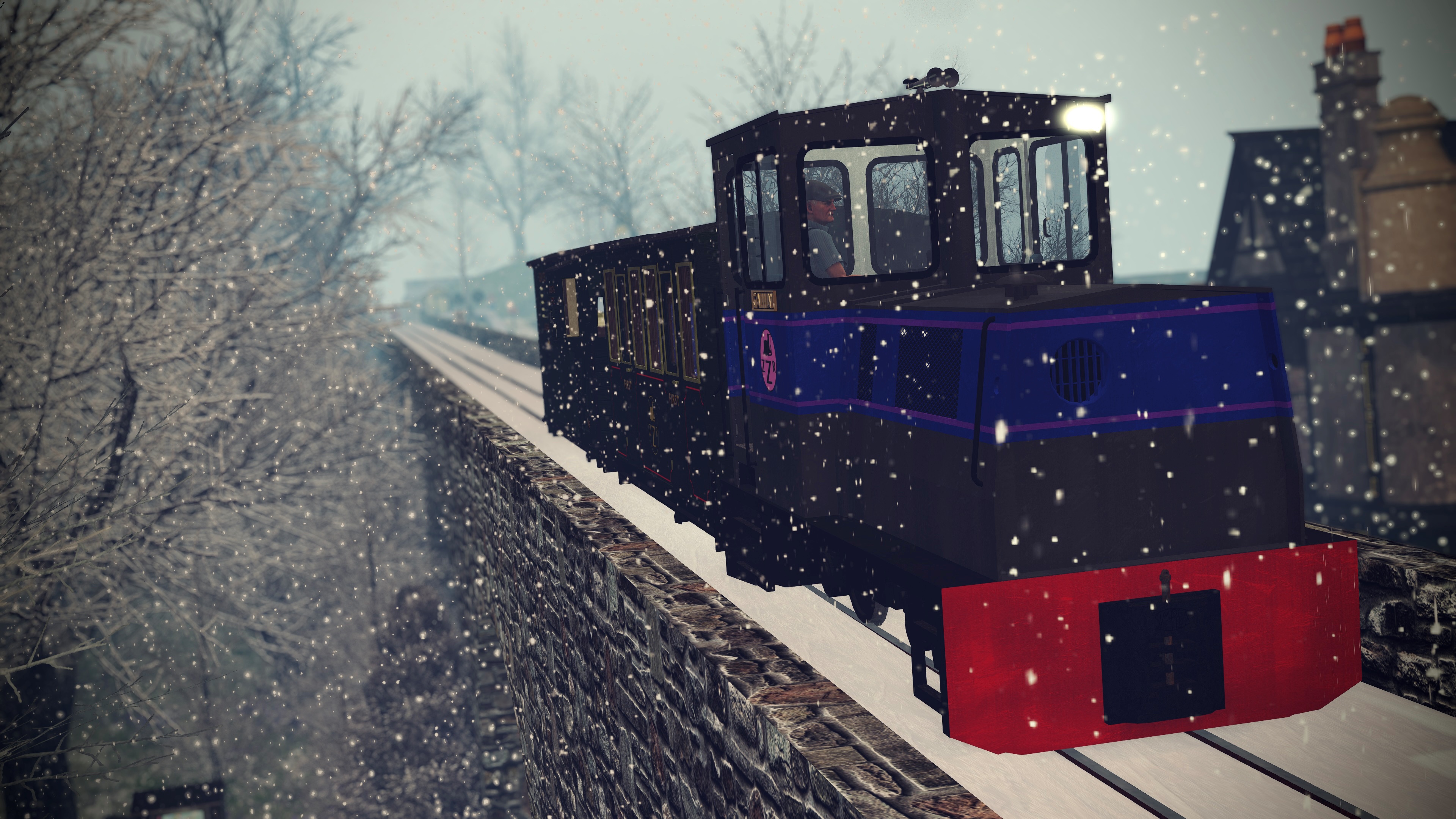 Galway chugging down Seogyeo viaduct in flurries of snow.