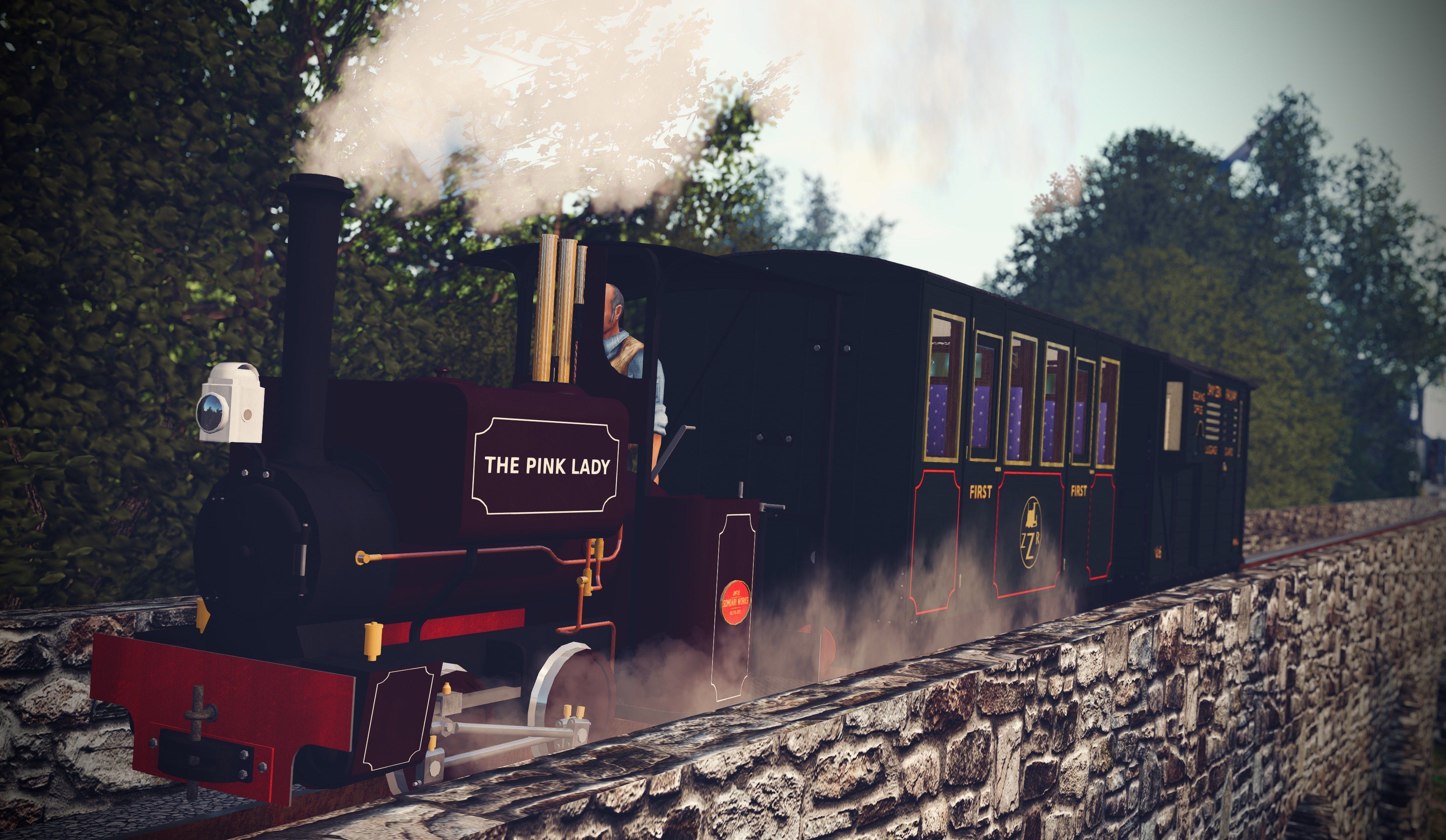 The Zany Zen Railway's loco The Pink Lady chuffing over the Seogyeo Viaduct.
