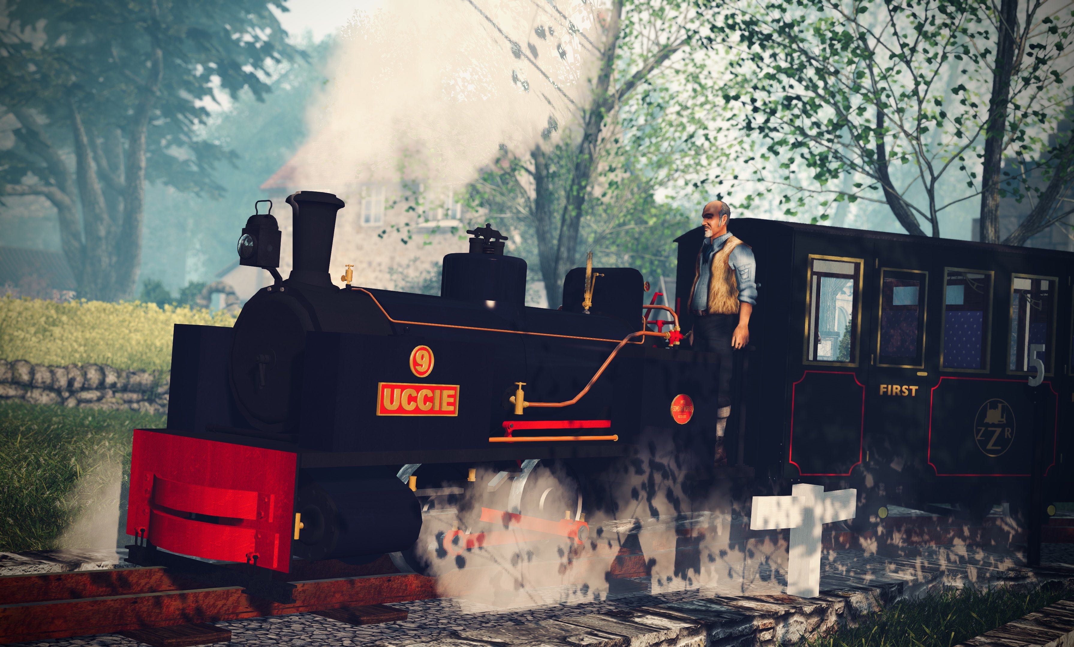 The Zany Zen Railway locomotive Uccie chuffing up Seogyeo incline up to the cutting.