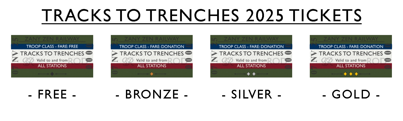 The ZZR Tracks to Trenches Ticket Designs for 2025