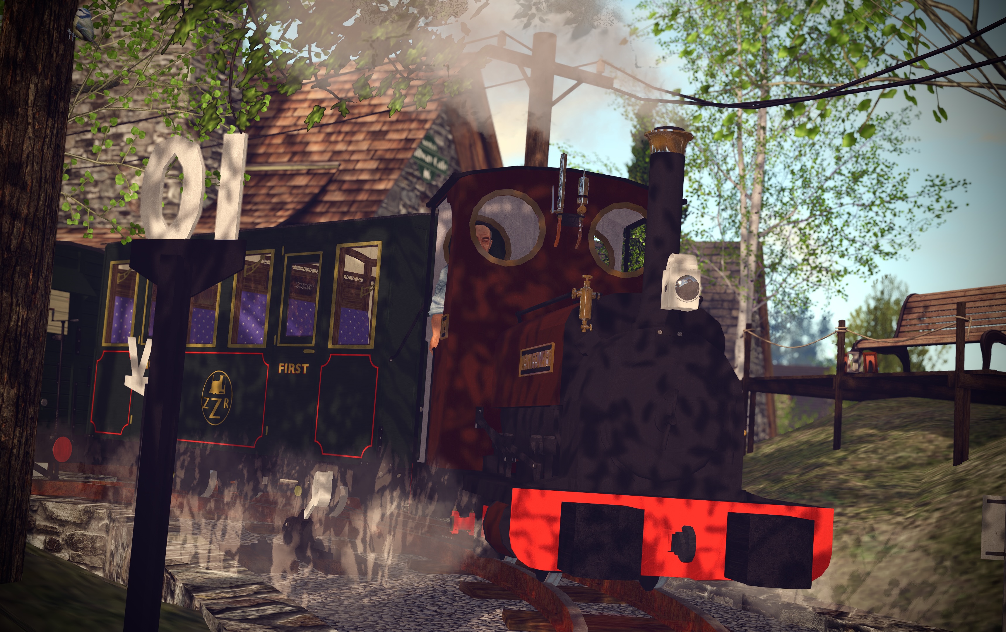 The Zany Zen Railway locomotive Montgomery chuffing around the corner in to Gaori Cutting