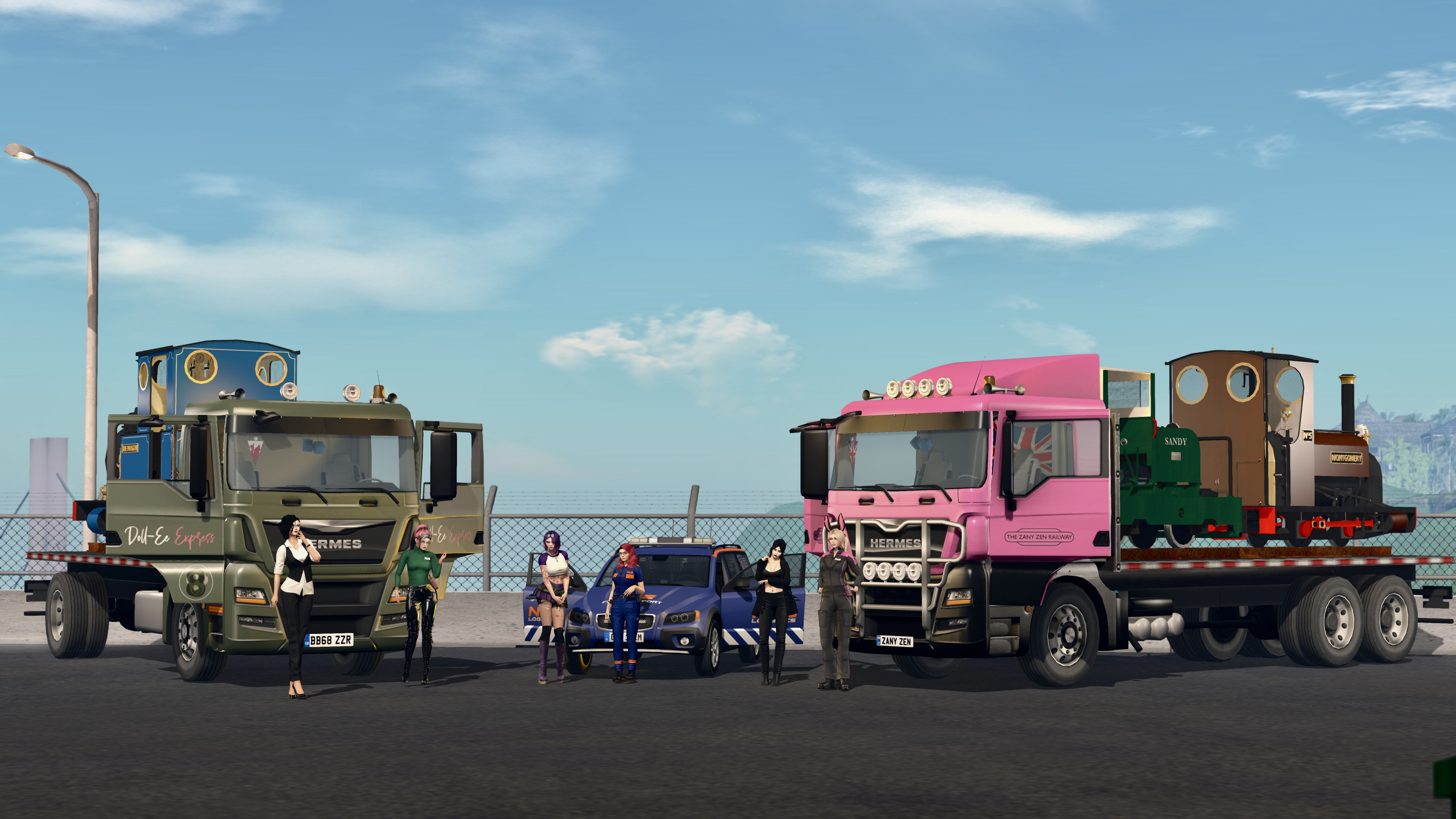 The Zany Zen Railway Loco Convoy At the Airport ready to load the locos on a cargo plane destined for SL20B, Featuring Zen Swords-Galway, Lyatsu, Shay Finchy, Gemma Chelmsford, Eesoov Elan and Alexis Sinclair.