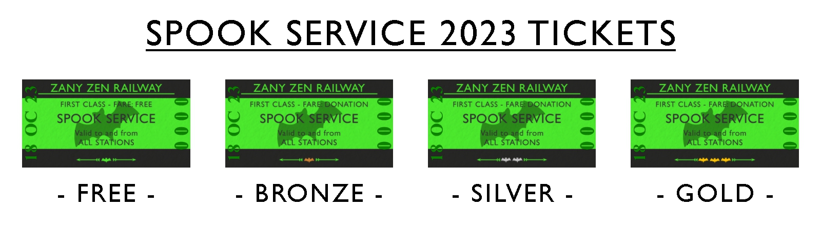The Zany Zen Railway Spook Service Ticket Samples