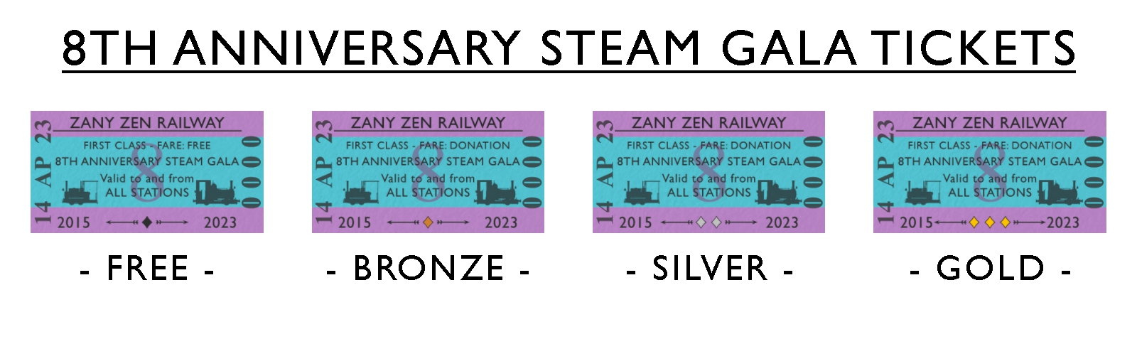 8th Anniversary Steam Gala Limited Edition Zany Zen Railway Tickets